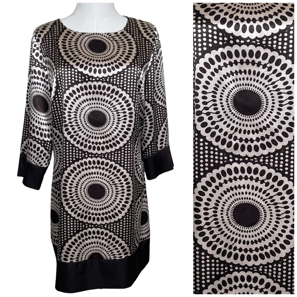 Vintage Apt. 9 Stretch Geometric Mod Shift Dress Women M Black Brown Retro Y2K